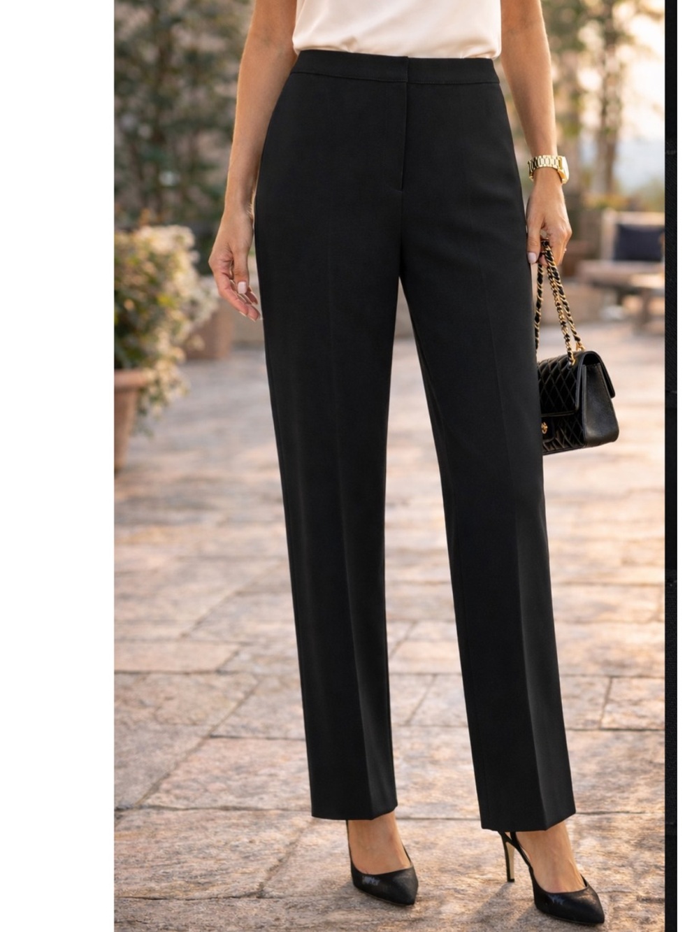 St. John Black Cavier Straight-Leg Trousers